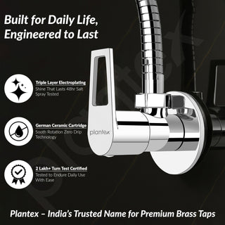 Plantex Pure Brass Angular Stop Cock/Stop Cock for Bathroom/Angular Valve for Wash Basin Connection with Brass Wall Flange & Teflon Tape - Pack of 1 (3205, Chrome)