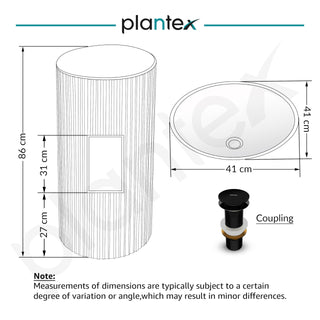 Plantex Acrylic Resin & Quartz Pedestal Basin for Bathroom/One Piece Pedestal Free Standing Round Wash Basin for living Room/Hotel (Grey)