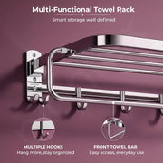 Plantex 24 Inch Towel Rack for Bathroom/304 Grade Stainless Steel Towel Bar/Towel Holder with Rod/Hook/Bathroom Accessories - (Chrome)
