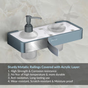 Plantex Aluminium and Acrylic 2 in 1 Shampoo Dispenser with Toothpaste Holder/Liquid Soap Dispenser with Tumbler Holder/Bathroom Accessories - (Grey and Milky White)