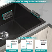 Plantex Stainless Steel Handmade Kitchen Sink/Single Bowl Sink For Kitchen With Drain Rack and Coupling and Waste Pipe/Undermount/Topmount (Black- 30X18 Inches)