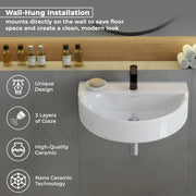 Plantex Ceramic Wash Basin for Bathroom/Wall Hung Basin/Bathroom Sink with 10 Years Glaze Warranty by Plantex//Washbasin for Restaurant, Hotel (Glossy White/Mark, 17 x 12 x 4 Inch)