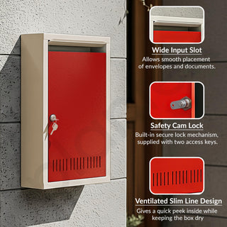 Plantex GI Steel Letter Box for Home/Suggestion Box for Office/Complaint Box/Mail Box/Post Box for Home Gate & with Secure Lock - (Red & Ivory) - Big Size Wall Mounted