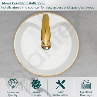 Plantex Ceramic Wash Basin for Bathroom/Tabletop Wash Basin/Round Countertop Washbasin for Living Room/Office(15.7x15.7x5.7 Inch)