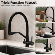 Plantex Flexible Tap for Kitchen Sink/Pure Brass Dual Flow Pull Out Sink Mixer Tap Hot and Cold/Movable/Rotable Water Mixer Faucet - (7904, Black)