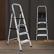 Plantex Big Foot 4 Step Ladder for Home/Fully Aluminium Folding Ladder/Wide Anti-Skid Steps (Black-Silver)