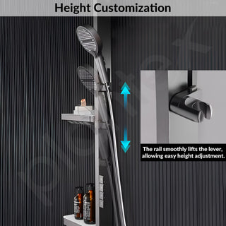 Plantex Haven Shower Panel for Bathroom with Piano Switches & Temperature Display/Rainfall Showerhead with Waterfall Outlet/Hand Shower with Hose Pipe & Clamp - (6013-GA)