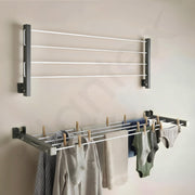 Plantex GI Steel Foldable Wall Mount Cloth Drying Stand with 30 Ft Rope/Wall Hanging Clothes Dryer Rack for Indoor & Outdoor Use/Space-Saving Design for Laundry or Utility Room – Grey