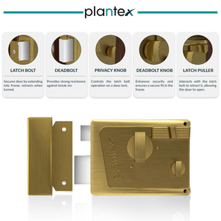 Plantex Heavy Duty Night Latch Door Lock with Key & Knob for Main Door/Inside Opening for Home,Hotel,Office - Pack of 1 (Brass Antique)