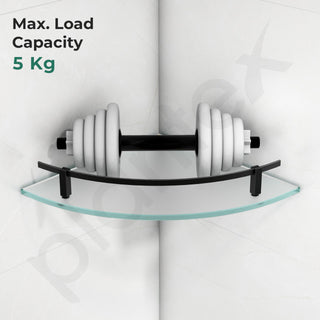 Plantex Premium Frosted Glass Corner Shelf for Bathroom/Kitchen Glass Shelf with Brass Railings and Brackets/Bathroom Corner Shelf/Storage Rack (Black-9x9 Inches- Pack of 2)