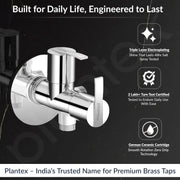 Plantex AQ-1408 Pure Brass 2-Way Angle Valve Tap/Angle Cock for Bathroom/Stop Cock With Brass Wall Flange & Teflon Tape (Mirror-Chrome Finish)