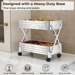 Plantex 2-Tier Multipurpose Storage Trolley with Wheels/Rotating Kitchen Vegetable Rack/Stainless Steel Space Saving Organizer Basket Stand/Heavy Duty Rolling Utility Cart–(Chrome)