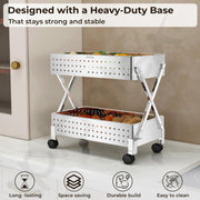 Plantex 2-Tier Multipurpose Storage Trolley with Wheels/Rotating Kitchen Vegetable Rack/Stainless Steel Space Saving Organizer Basket Stand/Heavy Duty Rolling Utility Cart–(Chrome)