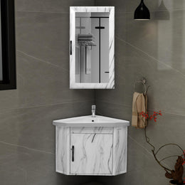 Plantex Unbrekable Wall Mount Vanity Cabinet with Washbasin and Mirror/Corner Basin with Cabinet for Bathroom (484 -White)