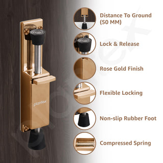 Plantex Kickdown Door Stopper Spring Loaded Telescopic Step On/Off Door Stopper Rubber, Adjustable Heavy Duty Door Locks Holder Stop/Release by Foot - Pack of 1 (Rose Gold)