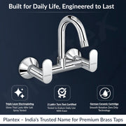 Plantex Pure Brass Sink Mixer Tap Hot and Cold with 360Ãƒâ€šÃ‚Â° Swivel Spout/Kitchen Sink Tap with Brass Wall Flange and Teflon Tape-7 Year Warranty by Plantex (ORN-214-Chrome)