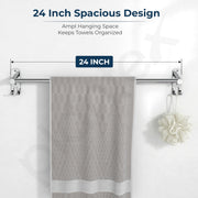 Plantex J4 Stainless Steel Self Adhesive Towel Rod for Bathroom/Single Towel Hanger without Drill/Towel Holder for Bathroom/24 Inch Towel Rod with Hook/Bathroom Accessories- Pack of 1 (Chrome)