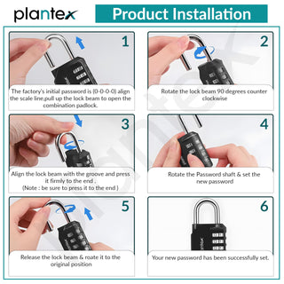 Plantex 4-Digit Code Combination Door Locks/Number Lock/Portable Luggage Lock/Travel Lock for Briefcase/Laptop Bags - Pack of 1 (Black)