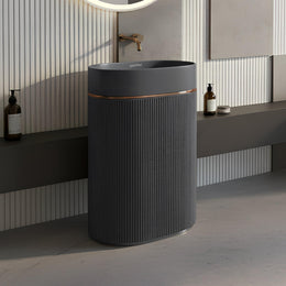 Plantex Acrylic Resin & Quartz Free Standing Basin/Pedestal Wash Basin/Oval Basin for Bathroom/Home/Office - (10047, Grey)