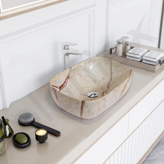 Plantex Ceramic Tabletop Sink/Basin for Bathroom/Wash Basin with Brown Veins/Basin for Living Room, Hotel (Marble Finish, 18 x 13 x 5.5 Inch)
