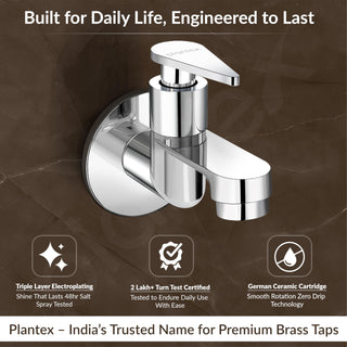 Plantex Pure Brass LEA-701 Water Tap for Bathroom with Water-Saving Technology Tap/Wall Mount Bib Tap with Wall Flange & Teflon Tape-7 Year Warranty (Chrome Finish)
