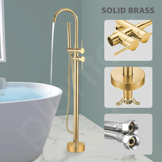 Plantex Pure Brass Bath Tub Filler Tap/Free Standing Bathtub Faucet/Basin Taps with Hand Shower for Bathroom/Bath Tub Tap for Bathroom - (8981, Gold)