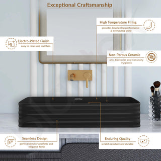 Plantex Wash Basin for Bathroom/Ceramic Basin/Rectangle Table Top Basin/Wash Basin for Home/Restaurant (Charcoal Black - 26 x 15 x 5 Inch)