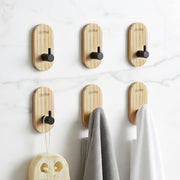 Plantex Wooden Wall Hanging Hook/Bath Towel Hook/Self Adhesive Capsule Robe Hooks for Kitchen/Bathroom/Stylish Home Decor Items - Pack of 6 (Black Wooden)
