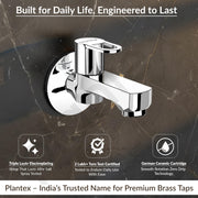 Plantex Short Body Bib Cock/Wall Mount Tap for Wash Basin with Teflon Tape & Wall Flange - Pack of 1 (Flip, Chrome)