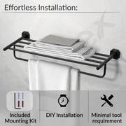 Plantex 304 Grade Stainless Steel Towel Rack for Bathroom/Towel Stand with Hook/Hanger for Cloth/Bathroom Accessories - Nipron (24Inch - Black)