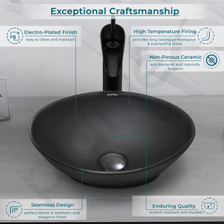 Plantex Ceramic Wash Basin for Bathroom/Table Top Ceramic Basin/Washbasin for Bathroom - (BOAT-NS-BLACK-Marble Finish,16 x 13 x 5.5 Inch)