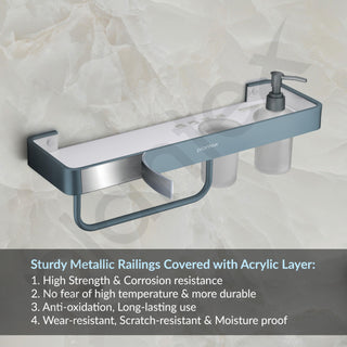 Plantex 4in1 Shelf for Bathroom/Aluminium and Acrylic Shelf with Tumbler Holder, Liquid Soap Dispenser and Napkin Holder for Home/Office/Hotel - Pack of 1 (Grey and Milky White)
