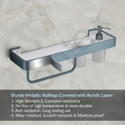 Plantex 4in1 Shelf for Bathroom/Aluminium and Acrylic Shelf with Tumbler Holder, Liquid Soap Dispenser and Napkin Holder for Home/Office/Hotel - Pack of 1 (Grey and Milky White)
