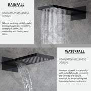 Plantex Solid Brass Shower Panel for Bathroom/3 in 1 Bathroom Shower Set/Handshower with Waterfall Outlet/Overhead Shower with Dual Function -Black