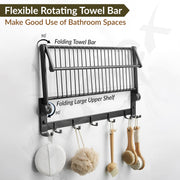 Plantex Aluminum Folding Towel Rack in Bathroom/Towel Holder in Bathroom/Towel Rod with Hooks/Bathroom Accessories (24 Inch) Black
