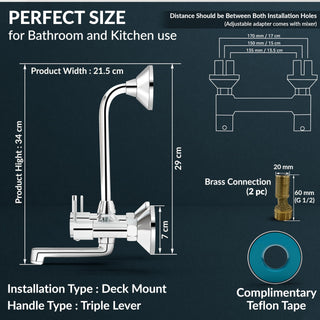 Plantex Wall Mixer 2 in 1 with L-Bend Connector for Rain Shower/Nickel Chrome Mirror Finish Mixture Tap for Bathroom with Wall Flange-(APS-1299)