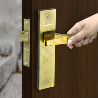 Plantex Heavy Duty Door Lock – Bathroom Door Lock/Mortise 8inch Keyless Plate Handle Set for Home/Bathroom/Store Room/Balcony/Office with Baby Latch (8114, Brass Antique & PVD Gold)