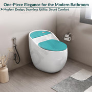 Plantex Ceramic Western Commode/Floor Mount Commode for Toilet/Rimless Siphonic One Piece Western Toilet- S Trap Outlet (White & Ocean Blue)