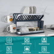 Plantex Kitchen Storage Rack/Aluminium Fold Flat Dish Drying Rack/2-Tier with Drainboard/Kitchen Organiser Rack - (Silver & Grey)