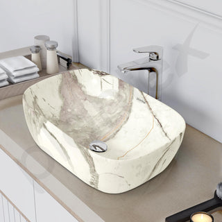Plantex Ceramic Tabletop Wash Basin/Basin for Bathroom/Designer Sink for Living Room/Wash Basin for Restaurant, Hotel (Marble Finish, 18 x 13 x 5.5 Inch)