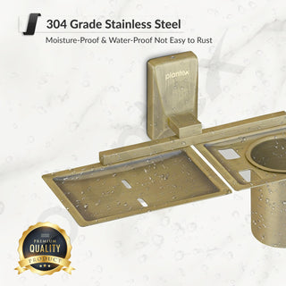 Plantex 304 Grade Stainless Steel 2 in1 Soap Dish with Tumbler Holder/Soap Stand/Tooth Brush Holder for Bathroom - Crystal (Brass Antique)