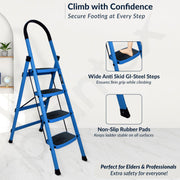 Plantex Premium 4 Step Steel Ladder/Ladder for Home/Wide Anti-Skid Wide Step Ladder/Capacity Upto 150 Kg (Blue & Black)