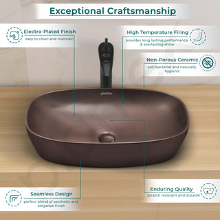 Plantex Ceramic Basin for Bathroom/Table Top Ceramic Wash Basin/Washbasin Sink for Bathroom (Matt Brown - 24 x 15 x 5.5 Inch)