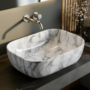 Plantex White Marble Countertop Wash Basin/Tabletop Basin/Ceramic Wash Basin for Bathroom/Bathroom Sink/ (Marble Basin with Grey Veins, 18 x 13 x 5.5 Inch)