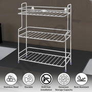 Plantex Self Adhesive Stainless Steel Bathroom Shelf/Multipurpose Organizer/Kitchen Rack and Shelf/Bathroom Stand (Chrome-Silver)