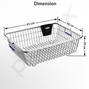 Plantex Heavy-Duty Stainless-Steel Dish Drainer Basket for Kitchen Utensils/Dish Drying Rack/Plate Stand/Bartan Basket (Large Size-64x47x20cm)
