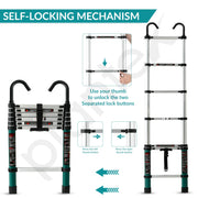 Plantex 2m (6.5 ft.) Aluminium Telescopic Ladder/7-Steps Portable Ladder with Removable Hooks/Foldable Multipurpose Collapsible Ladder for Home & Outdoor Use/2 Years of Warranty - (Green)