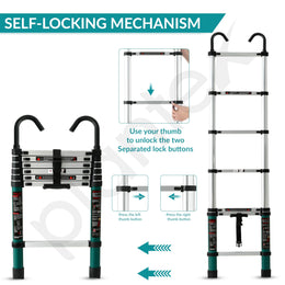 Plantex 2m (6.5 ft.) Aluminium Telescopic Ladder/7-Steps Portable Ladder with Removable Hooks/Foldable Multipurpose Collapsible Ladder for Home & Outdoor Use/2 Years of Warranty - (Green)