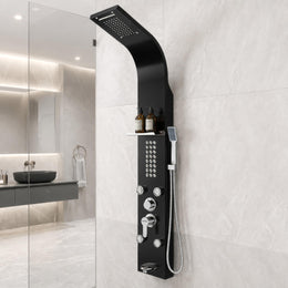 Plantex Shower Panel/6 in 1 Shower System/304 Grade Stainless Steel Rainfall Showerhead with Handshower for Bathroom/Tub Spout/Body Massage Spray With Hot &cold Mixer-(1016, Black)