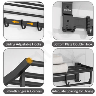 Plantex Aluminum Folding Towel Rack in Bathroom/Towel Holder in Bathroom/Towel Hanger/Bathroom Accessories (24 Inch) Black